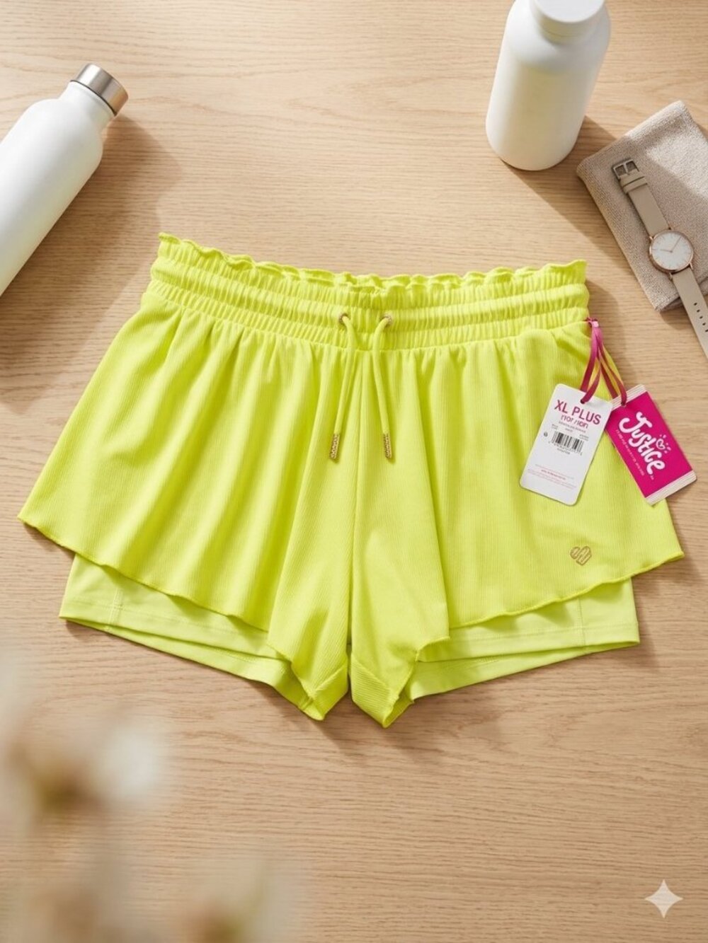 Justice Lime Green Rib Flutter Athletic Shorts XL Plus 16P 18P